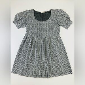 LOFT Puff Sleeve Scoop Neck Dress Large Textured Knit Babydoll Black White